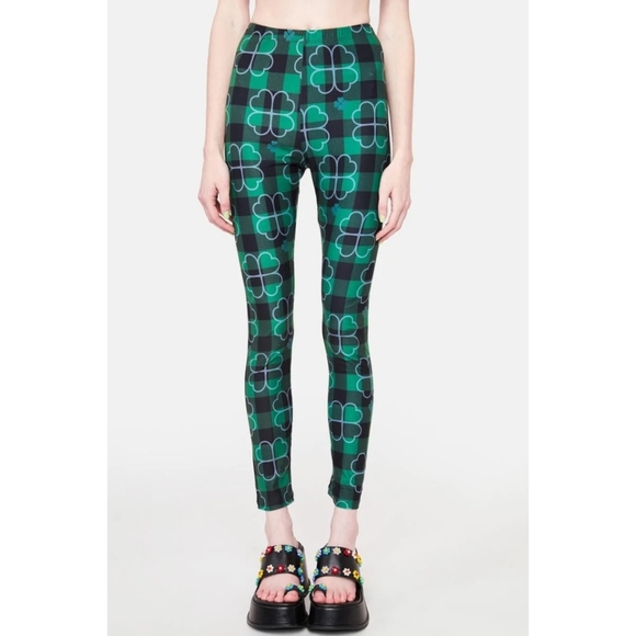 Dolls Kill Looking For Ya Shamrock Plaid Print Leggings One Size Fits All YELETE - Picture 2 of 5